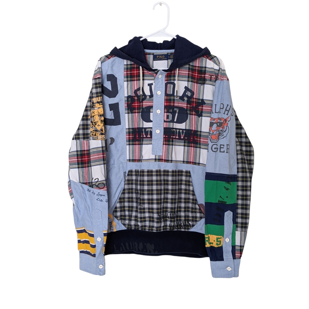 Vintage Rare Patchwork Ralph Lauren Hoodie Long Sleeve Size Large